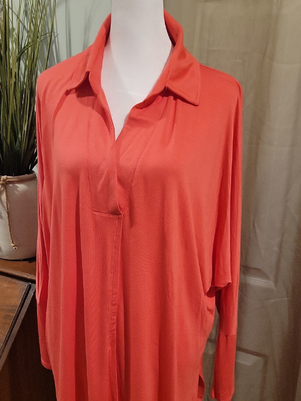 Time and Tru Coral Polo-Style Dolman Tunic Top